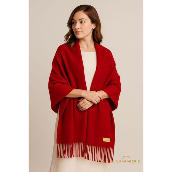 La Bagagerie 100% Cashmere Red Fringe Scarf Luxurious Soft Made in Japan/China - Picture 7 of 11
